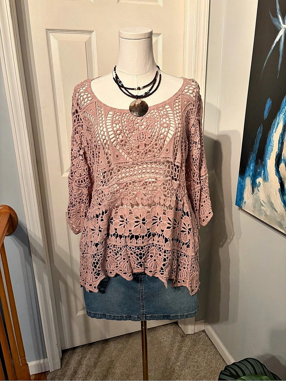 Bluivy Crochet Tunic in beige Size Medium